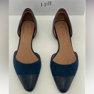 NWOT J. Jill Suede-Inset Cap-Toe d’Orsay Flat,  Marine Blue, Size 7.5
